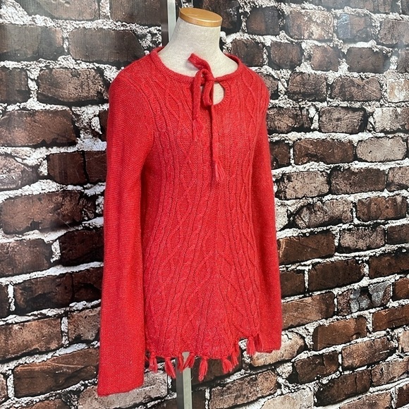 Prana Sweater Women's S Small Red Cable Knit Pullover Long Sleeve Tassles - Picture 8 of 14